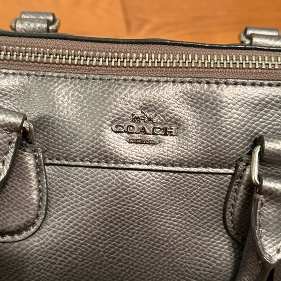 Coach Mini Bennett Metallic Cross Grain Leather Satchel in Silver/Gray - Picture 9 of 12